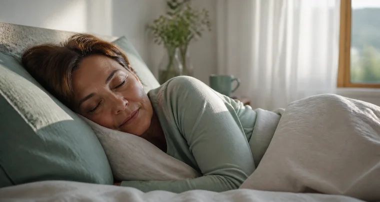 Mujer adulta descansando en una habitación luminosa