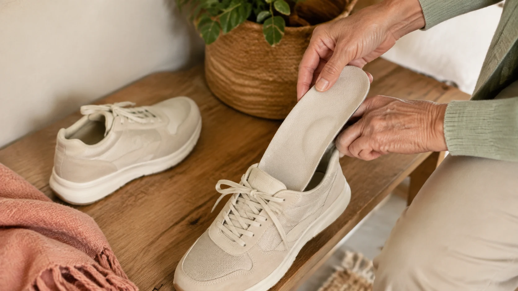 Persona colocando una plantilla de confort en una zapatilla