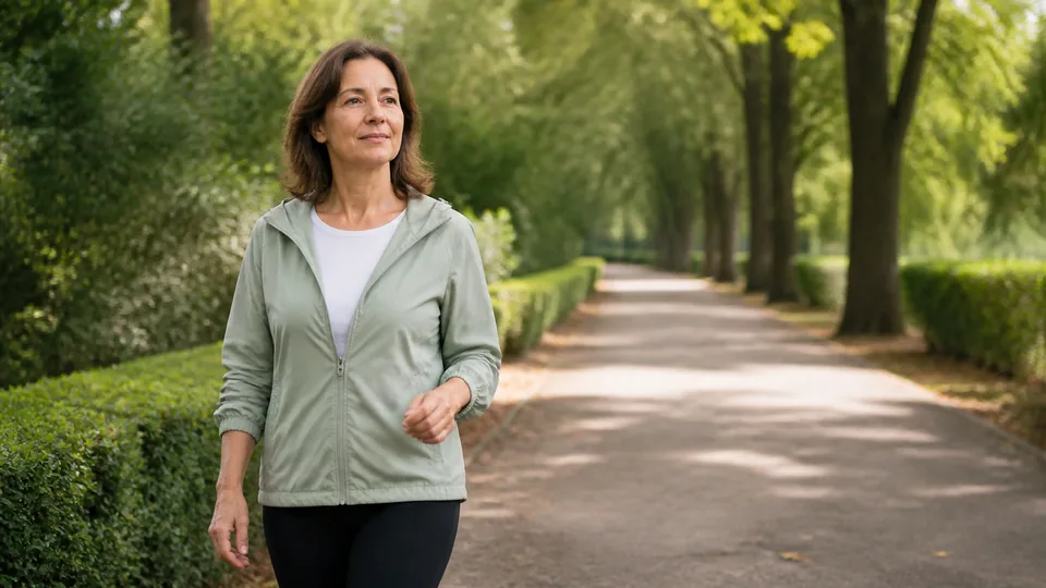 Mujer adulta comenzando una caminata tranquila por un parque