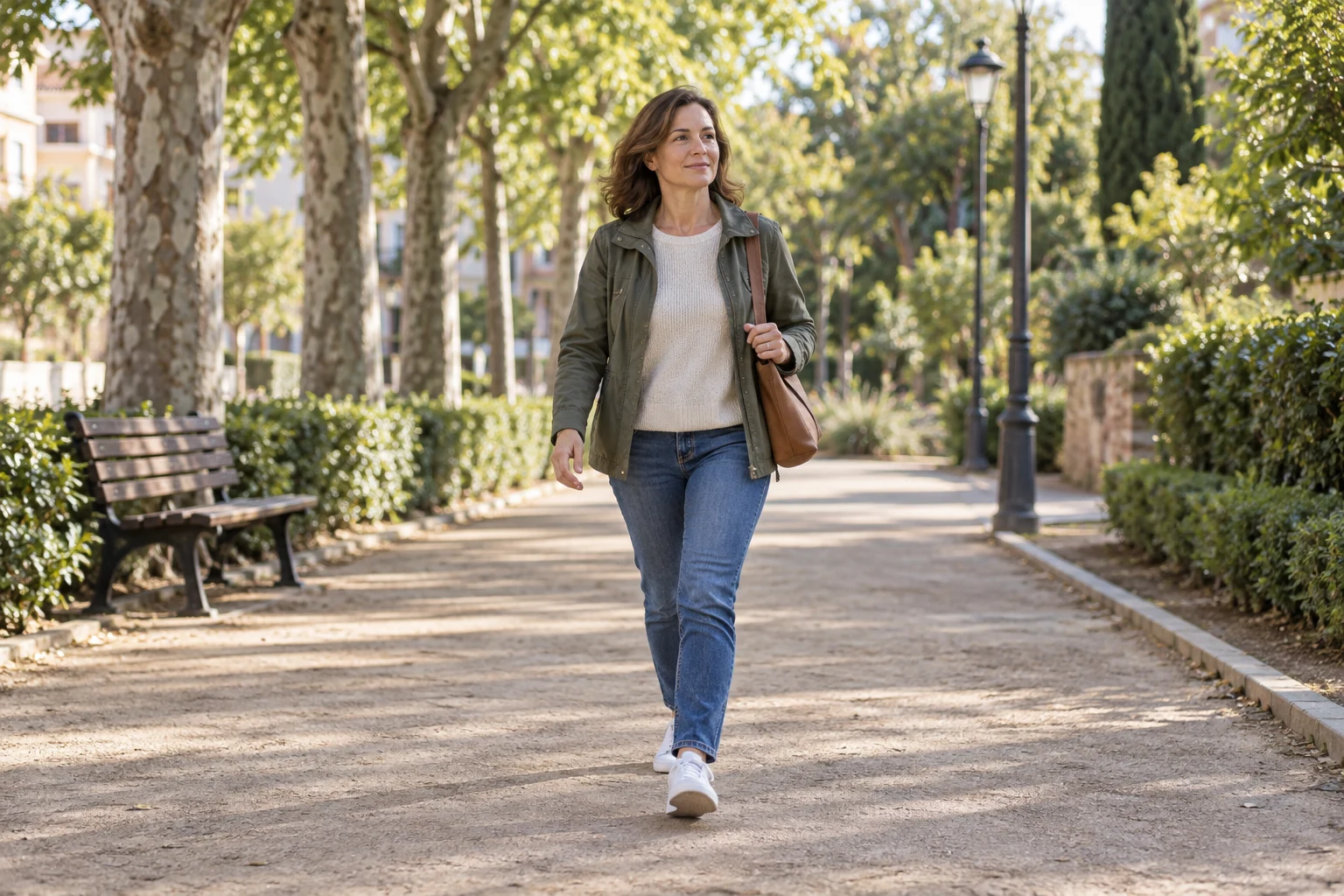 Mujer adulta caminando al aire libre durante la mañana