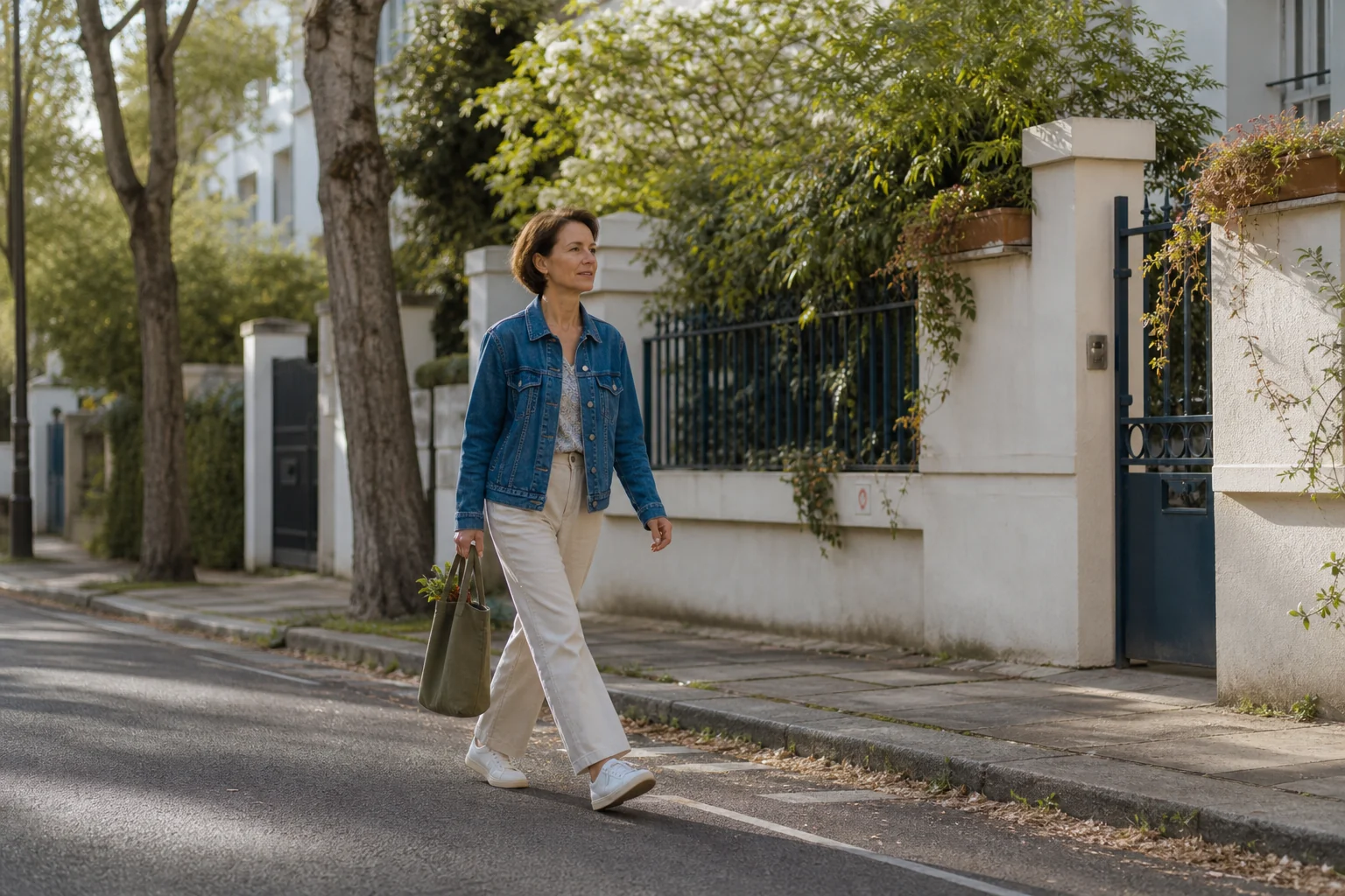 Mujer adulta incorporando una caminata a un recado cotidiano